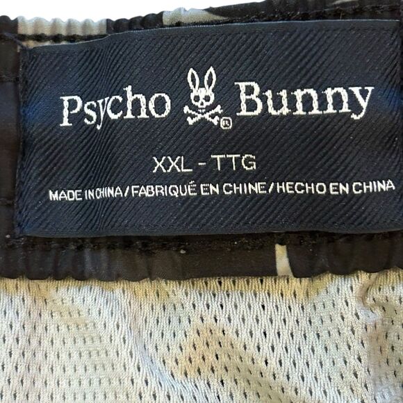 Psycho Bunny Swim Trunks Mens XL Black All Over Print Drawstring Lined Pockets - Picture 3 of 10